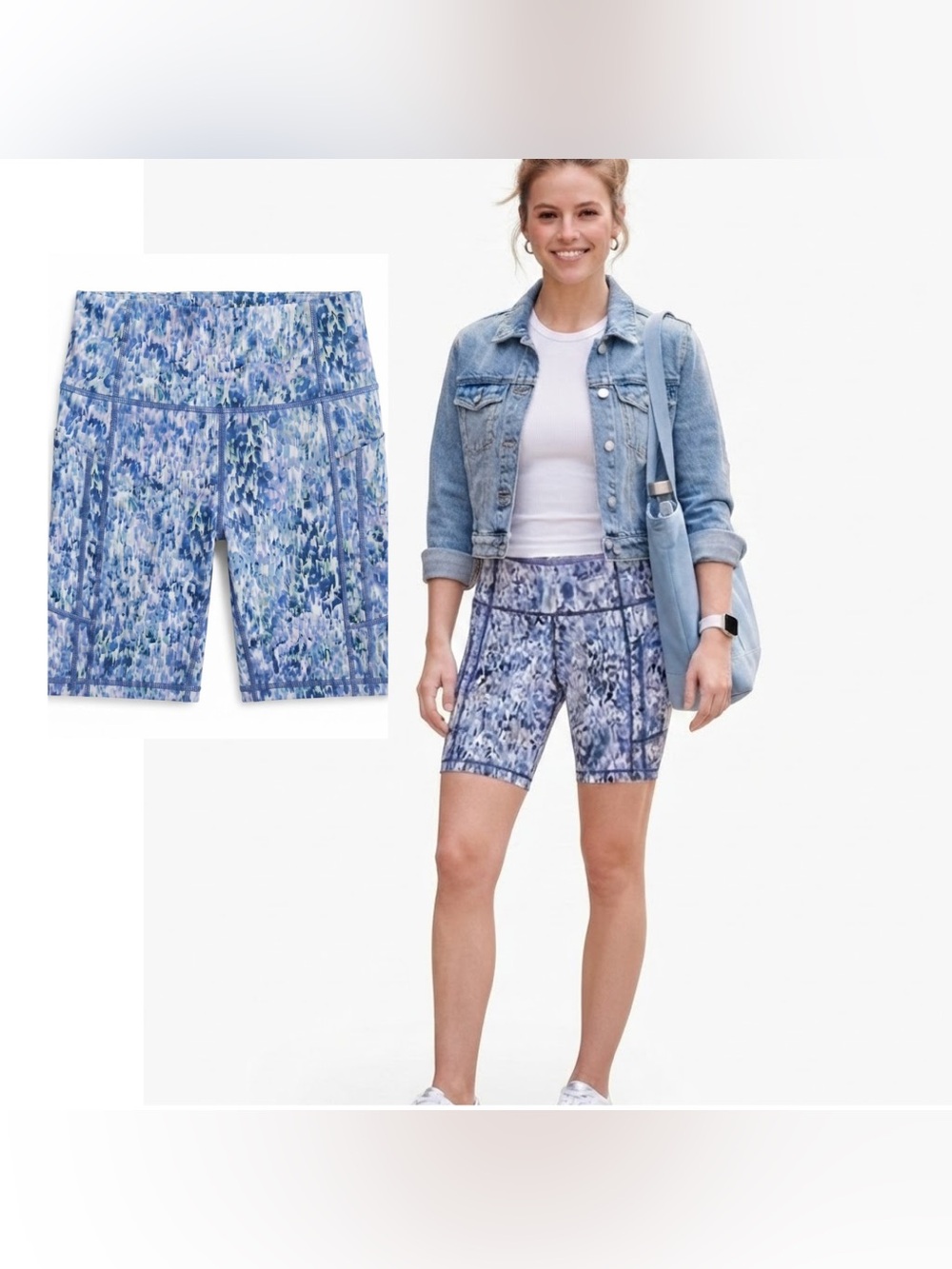 Athleta Ultimate Stash Pocket 7" Bike Shorts Marbled Blue Purple Sz S Athleisure